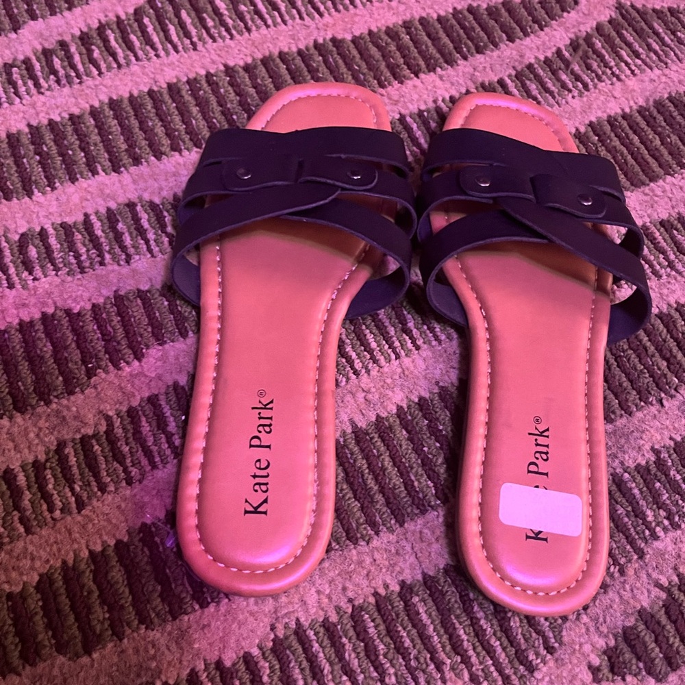 Black Slide Sandals with Bow Detail